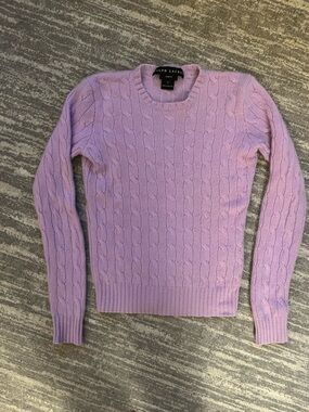 Ralph Lauren Lilac Cashmere Cable-Knit Crewneck Sweater